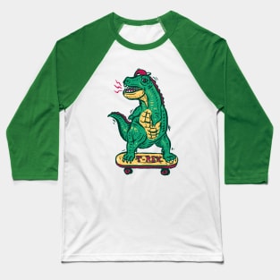 Skateboarding Dinosaur Baseball T-Shirt